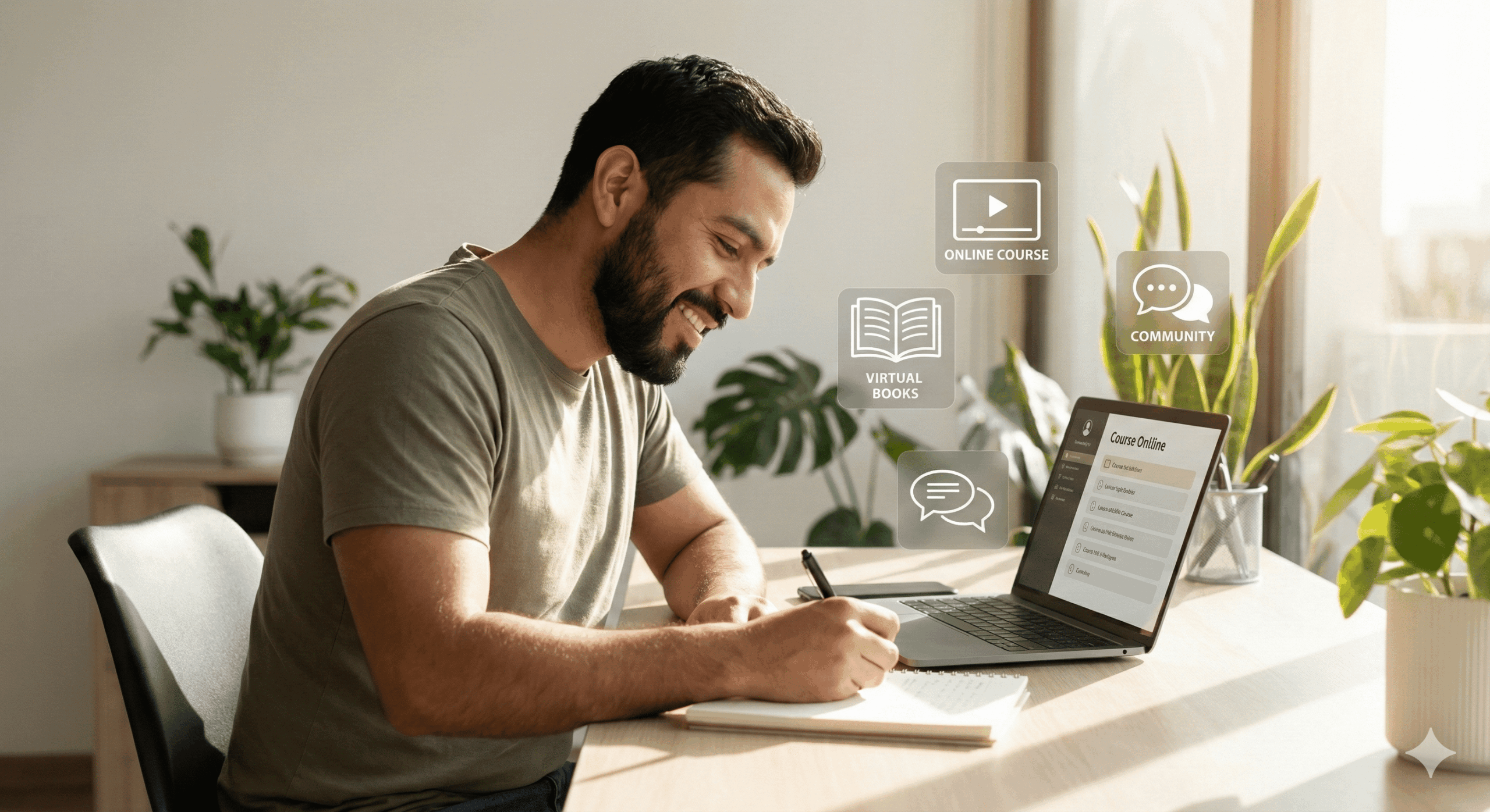 Persona preparando recursos básicos para iniciar en el negocio de la educación digital