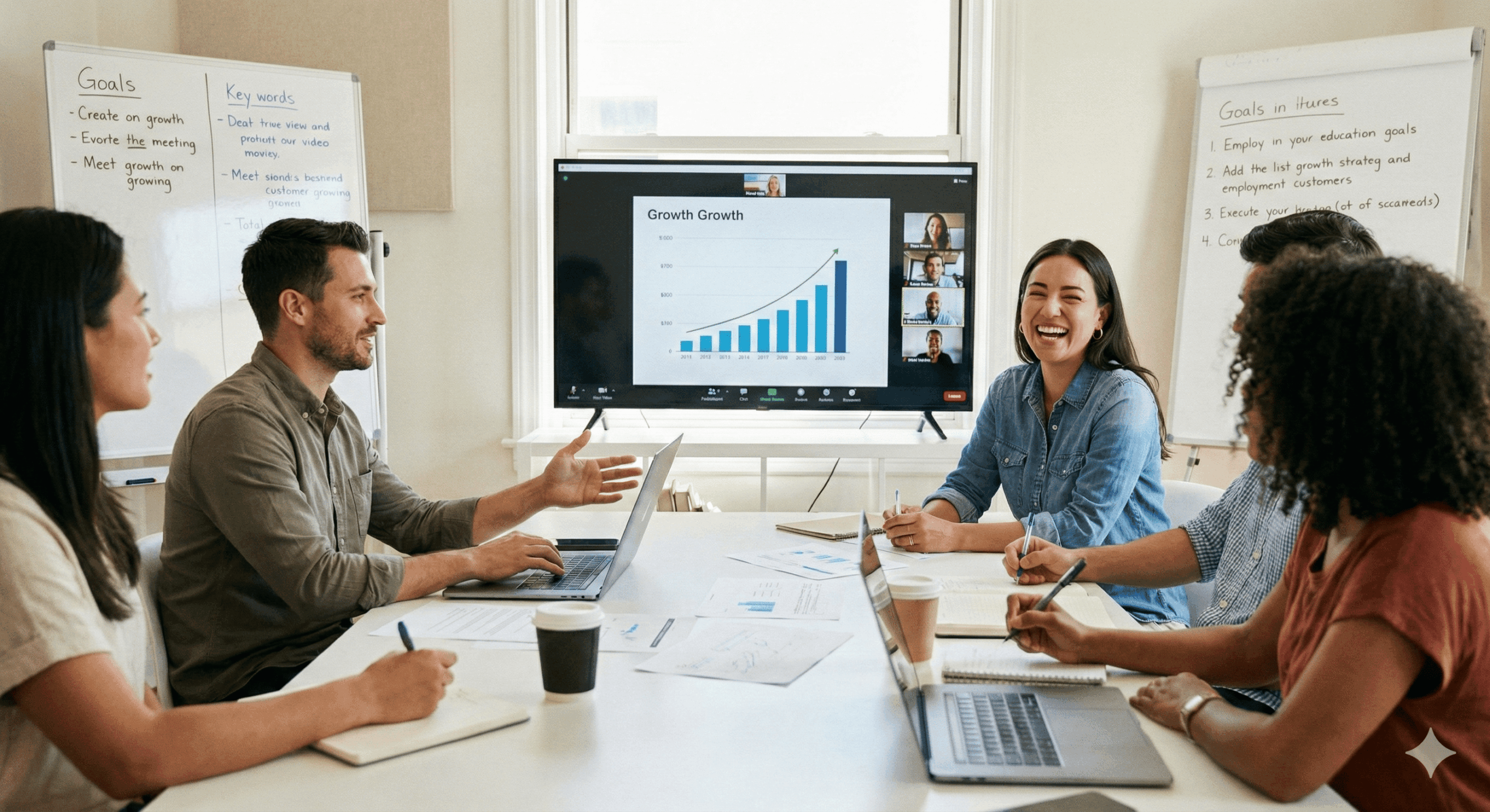 Equipo profesional de ventas colaborando con creador de contenido digital para aumentar ventas y éxito online